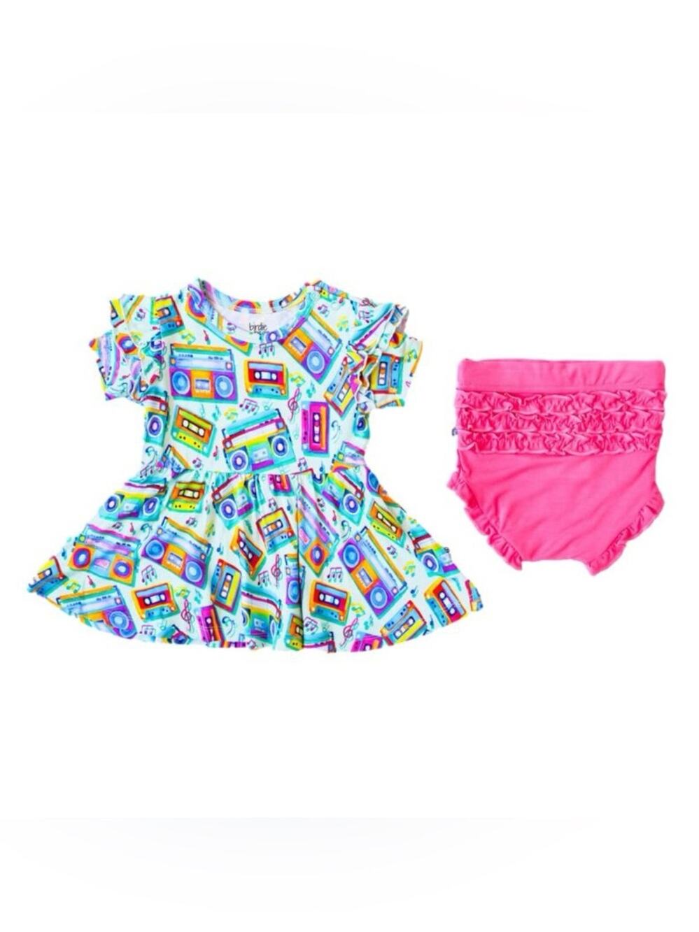 Birdie Bean Jesse Bamboo Peplum Top & Ruffle Bummies Retro Music Tapes 18-24M